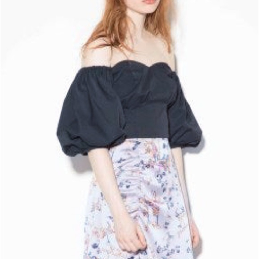 H&M Navy Puff Sleeve Corset Top